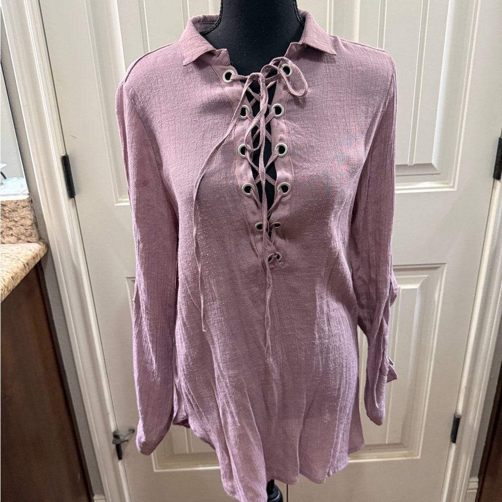 Lace-Up Mauve Blouse